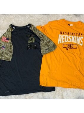 2 Washington Redskins Nike Military and Gold Logo Mens Tee Shirt Bundle Size XL
